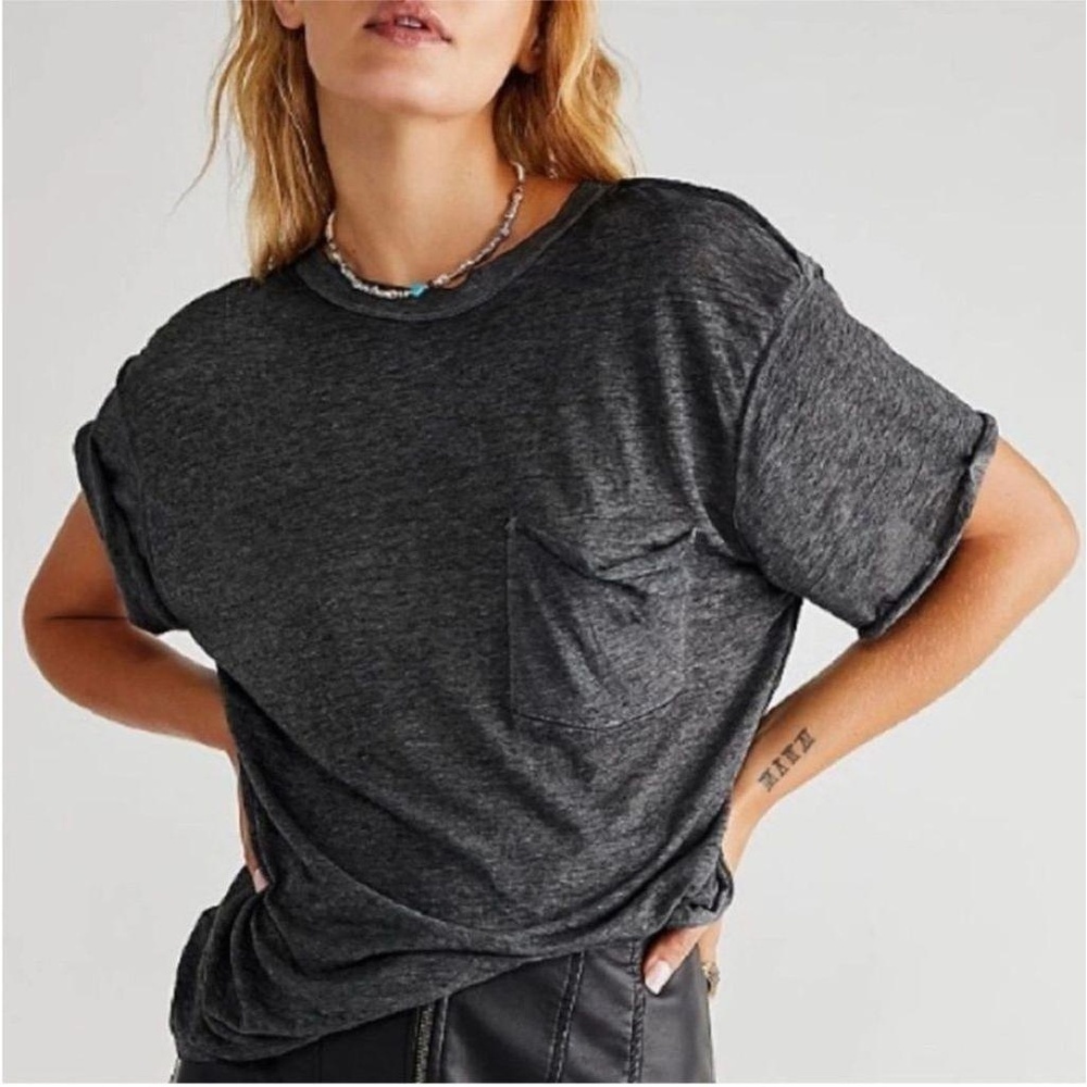Free People Vella Tee Women's M Gray Short Sleeve Relaxed Fit T-Shirtless